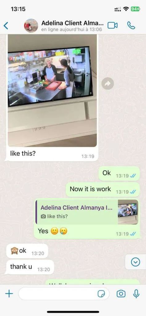 Capture d écran avis et assistance client WhatsApp Aero TV 4